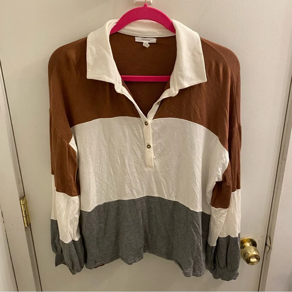 Maurices Rugby Colorblock Henley Tee Size L - Picture 2 of 5